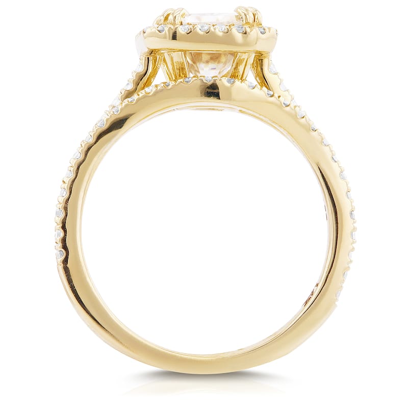 Annello by Kobelli 14k Yellow Gold 2 2/5ct TGW Radiant Cut Moissanite and Diamond Halo 3-Piece Bridal Rings Set
