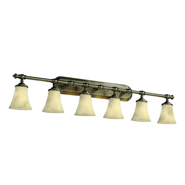 slide 1 of 1, Justice Design Group Clouds Tradition 6-light Antique Brass Bath Bar, Clouds Round Flared Shade