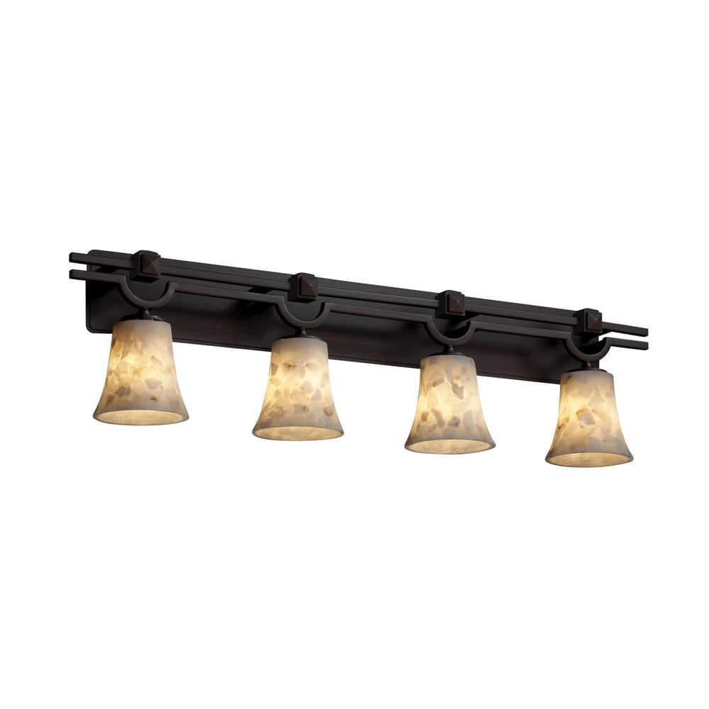 Justice Design Alabaster Rocks Argyle 4-light Dark Bronze Bath Bar, Round Flared Shade