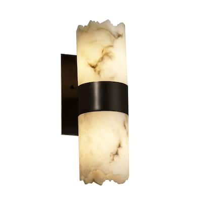 Justice Design LumenAria Dakota 2-light Matte Black Wall Sconce, Faux Alabaster Cylinder - Broken Rim Shade