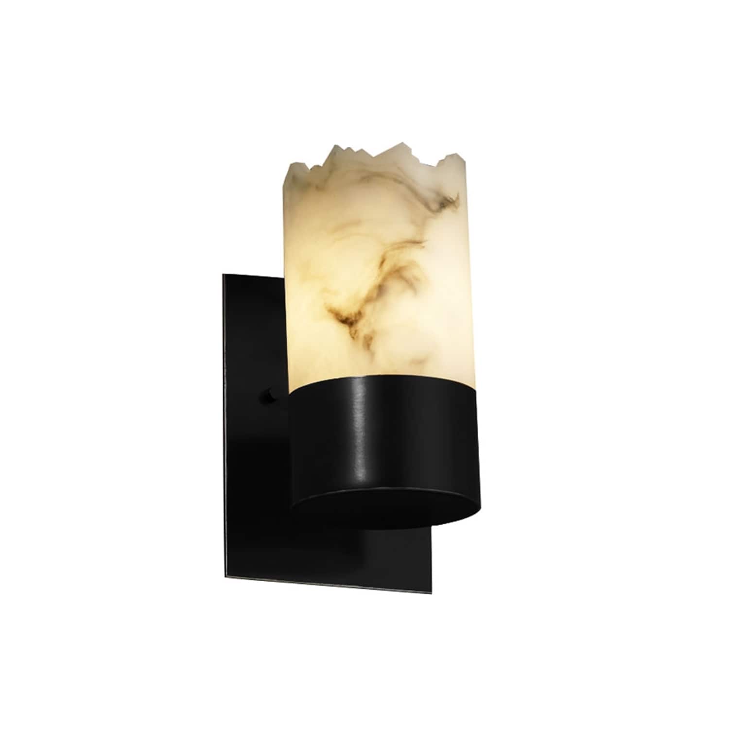Justice Design LumenAria Dakota 1-uplight Matte Black Wall Sconce, Faux Alabaster Cylinder - Broken Rim Shade