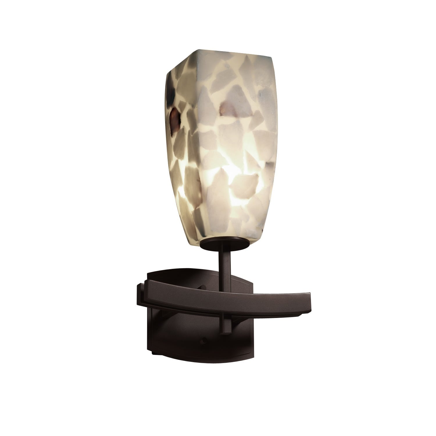 Justice Design Alabaster Rocks!Archway Bronze Wall Sconce, Tall Tapered Square Shade