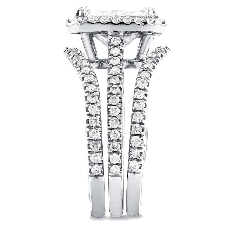 Annello by Kobelli 14k White Gold Radiant Cut Moissanite and 3/5ct TDW Halo Diamond 3-Piece Bridal Rings Set