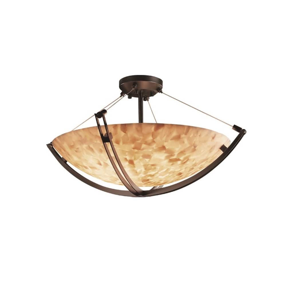 Justice Design Alabaster Rocks Crossbar 12-light Dark Bronze Round Bowl Semi-flush