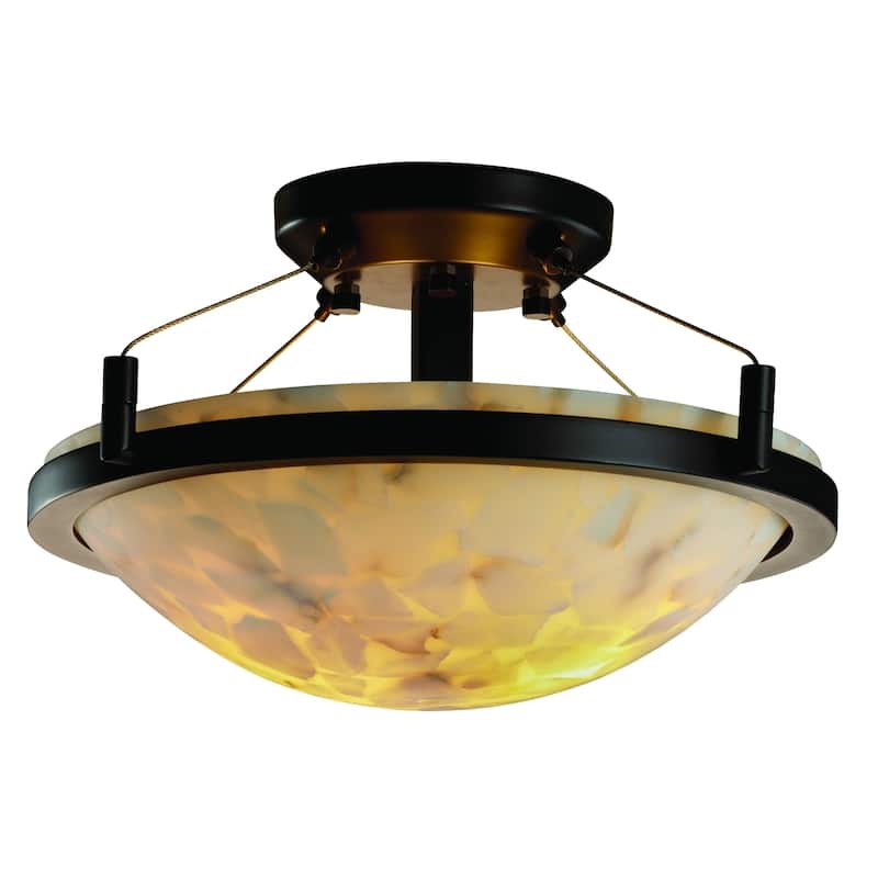 Justice Design Alabaster Rocks Ring 2-light Dark Bronze Round Bowl Semi-flush
