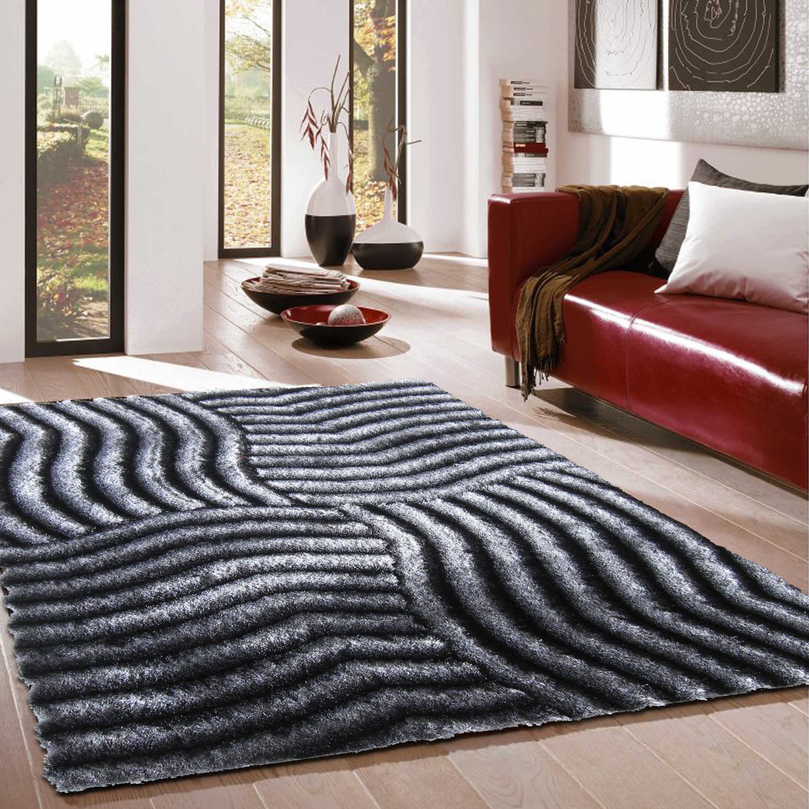 Shop Captivating 3d Grey And Black Polyester Modern Shag Area Rug 8 X 10 Overstock 12807450