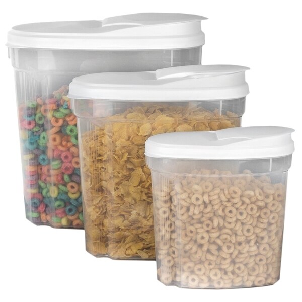 Clear Plastic Food Cereal Storage Dispenser Containers Flip Lid Easy Pour Red 