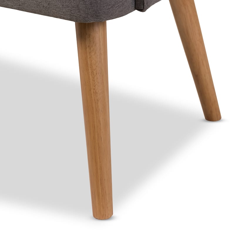 Baxton Studio Parthenia Mid-Century Modern Grey Fabric and Natural Wood Finishing 3-Seater Settee Bench