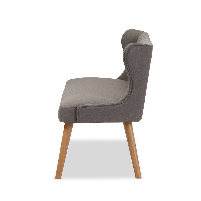 Baxton Studio Parthenia Mid-Century Modern Grey Fabric and Natural Wood Finishing 3-Seater Settee Bench