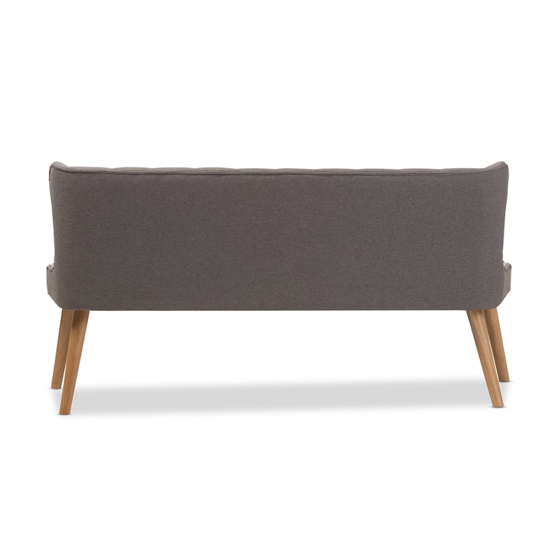 Baxton Studio Parthenia Mid-Century Modern Grey Fabric and Natural Wood Finishing 3-Seater Settee Bench
