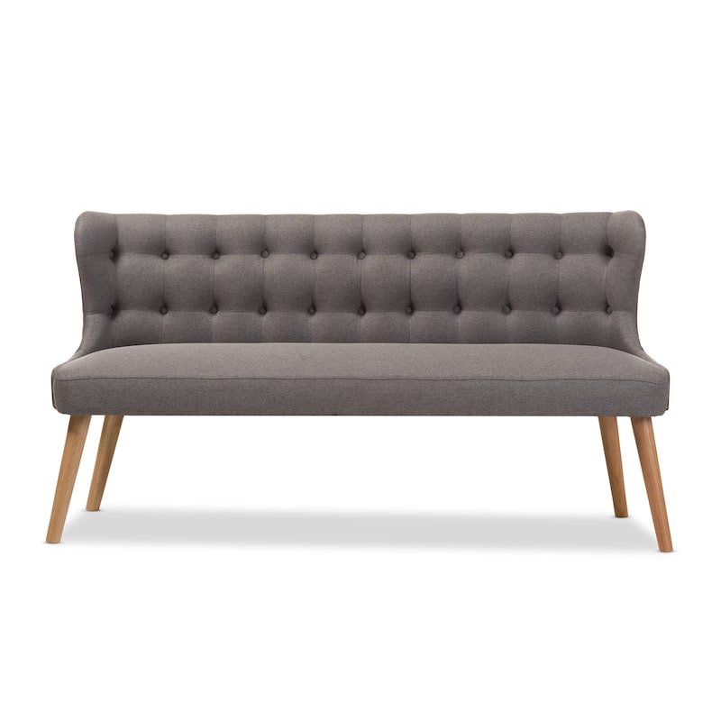 Baxton Studio Parthenia Mid-Century Modern Grey Fabric and Natural Wood Finishing 3-Seater Settee Bench