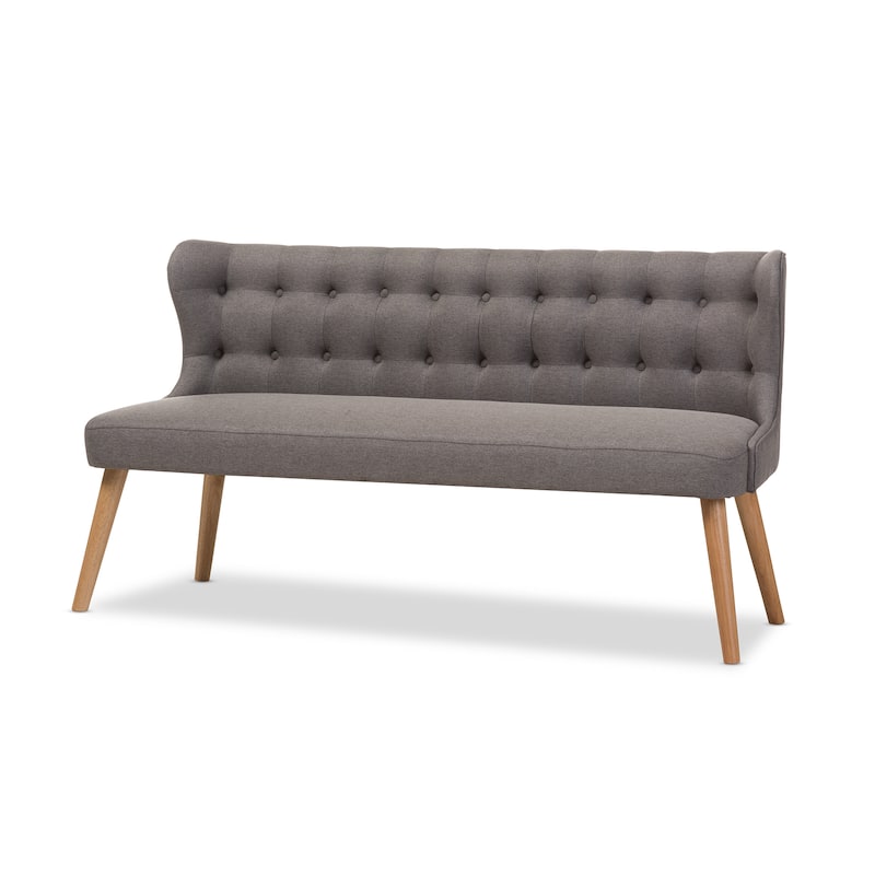 Baxton Studio Parthenia Mid-Century Modern Grey Fabric and Natural Wood Finishing 3-Seater Settee Bench