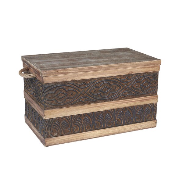 Household Essentials Wood/Metal Banded Storage Trunk. Opens flyout.