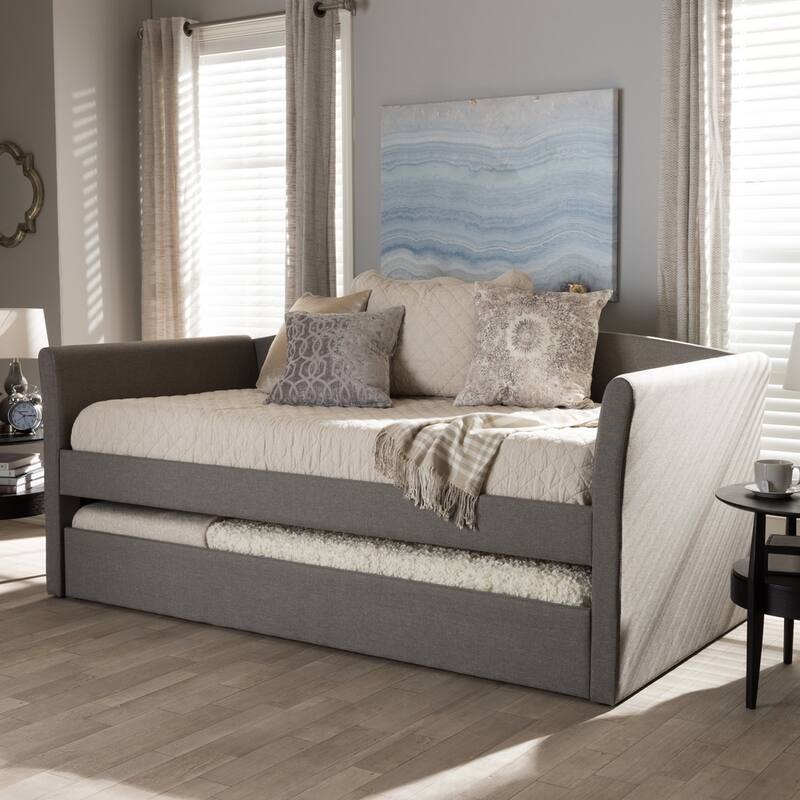 Baxton Studio Camino Upholstered Daybed with Guest Trundle -Twin - Grey