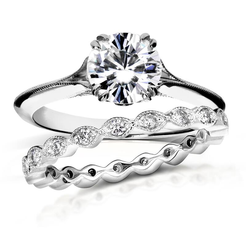 Annello by Kobelli 14k White Gold 1 2/5ct TGW Forever One Moissanite (DEF) and Diamond Blooming Flower 2-Piece Bridal Set