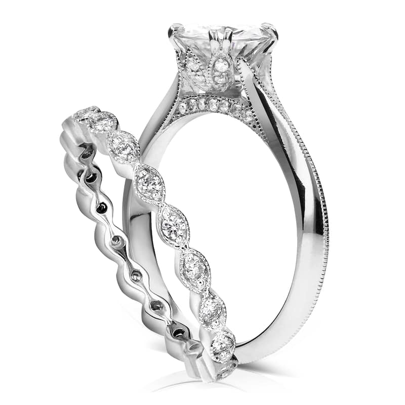Annello by Kobelli 14k White Gold 1 2/5ct TGW Forever One Moissanite (DEF) and Diamond Blooming Flower 2-Piece Bridal Set