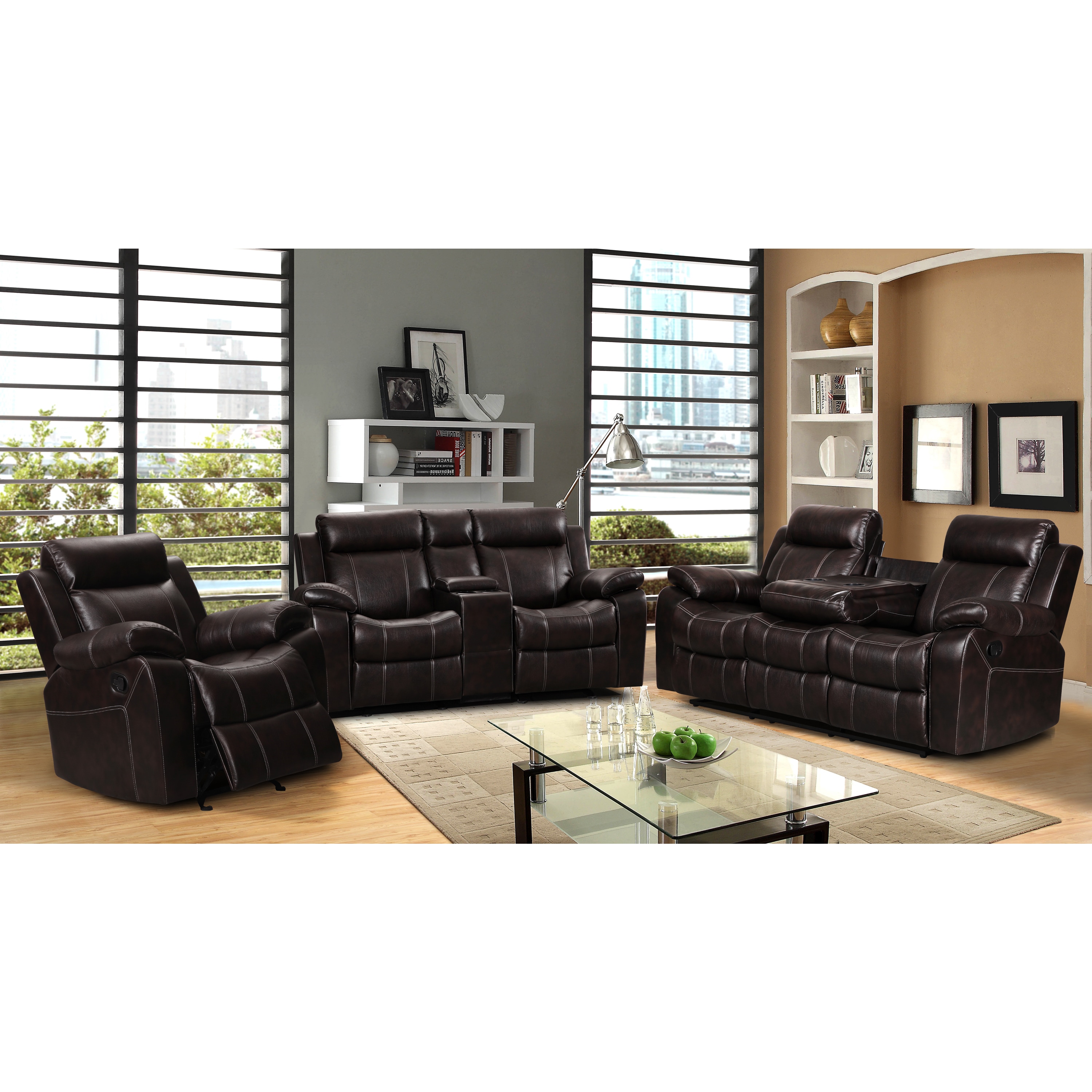 Finley Leather Gel 3 Piece Living Room Reclining Sofa Set On Sale Overstock 12816943