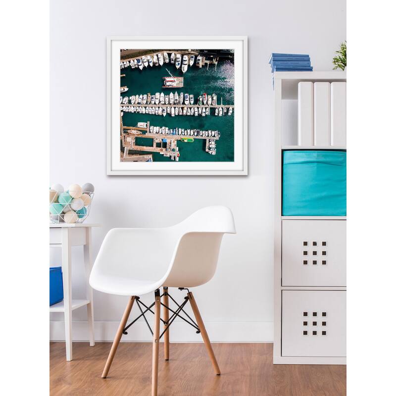 Marmont Hill - 'All Boats Docked' by Karolis Janulis Framed Painting Print - Multi-Color