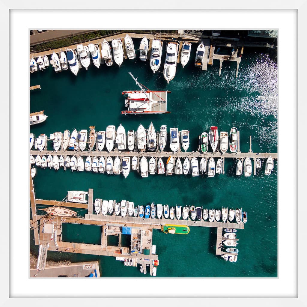 Marmont Hill - 'All Boats Docked' by Karolis Janulis Framed Painting Print - Multi-Color