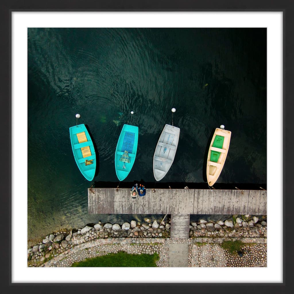 Marmont Hill - 'Four Boats' by Karolis Janulis Framed Painting Print - Multi-Color