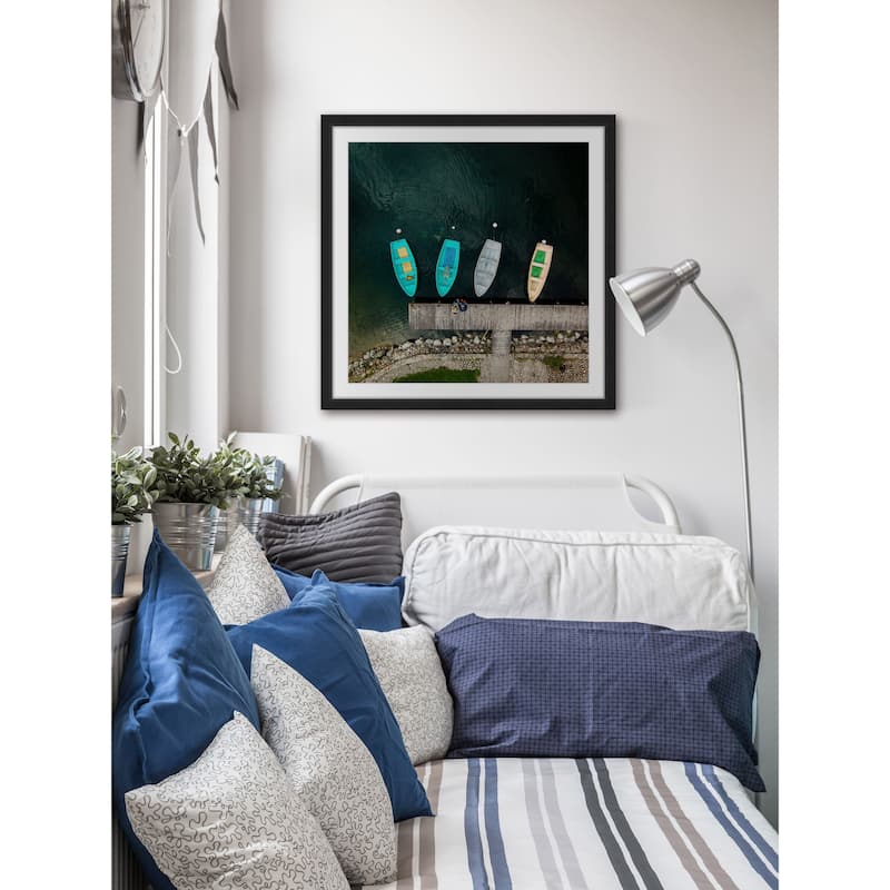 Marmont Hill - 'Four Boats' by Karolis Janulis Framed Painting Print - Multi-Color
