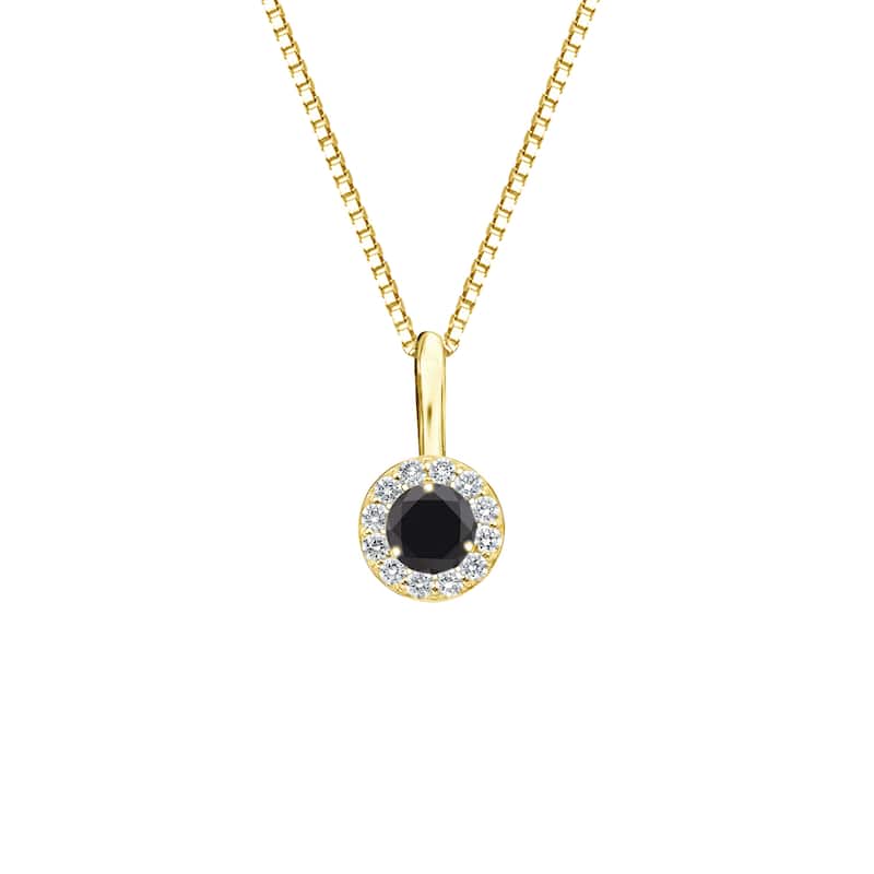 Auriya 14k Gold 1/4ctw Round-Cut Diamond Halo Black Diamond Necklace (H-I, I1-I2) - Yellow