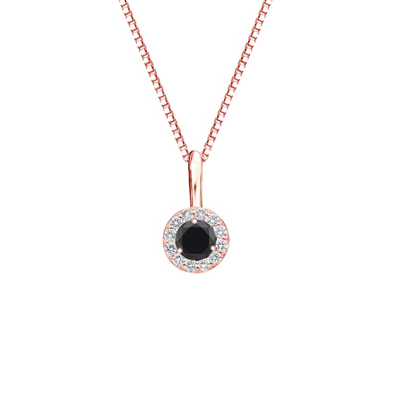 Auriya 14k Gold 1/4ctw Round-Cut Diamond Halo Black Diamond Necklace (H-I, I1-I2) - Rose
