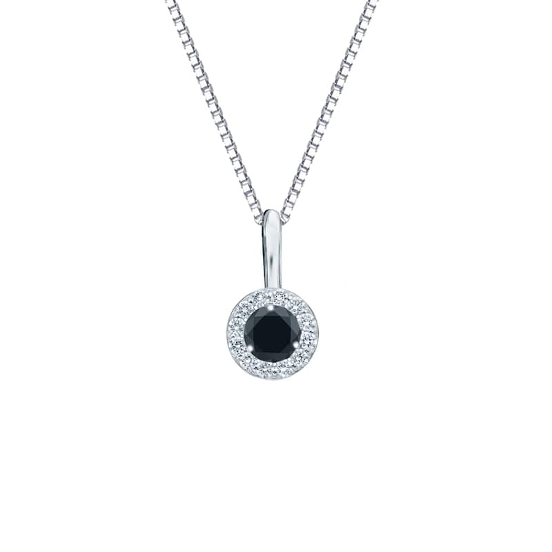 Auriya 14k Gold 1/4ctw Round-Cut Diamond Halo Black Diamond Necklace (H-I, I1-I2) - White
