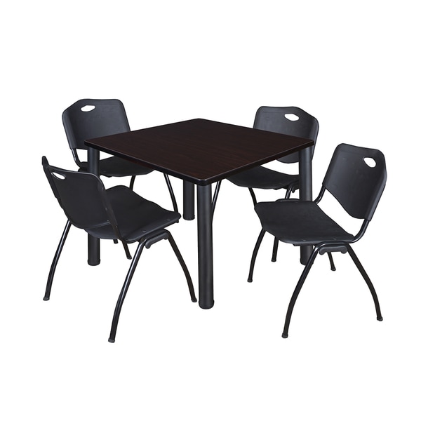 Kee Black Square Breakroom Table and 4 Black 'M' Stack Chairs