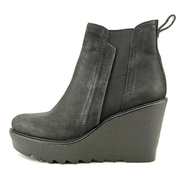 womens leather wedge booties