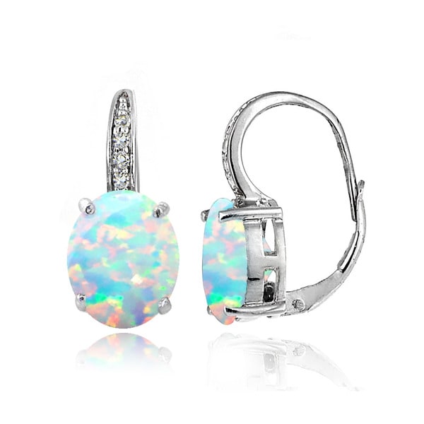 Glitzy Rocks Sterling Silver Created Opal White Topaz Oval Glitzy Rocks Sterling Silver Created Opal White Topaz Oval Leverback Earrings