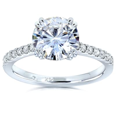 Annello by Kobelli 14k White Gold 2 1/10ct TGW Round Moissanite and Diamond Traditional Engagement Ring (GH/VS, GH/I)