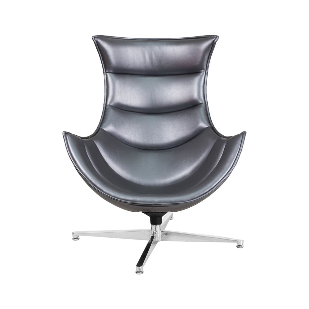 Offex Retro Style Leather Upholstery Swivel Cocoon Chair With Curved Arms