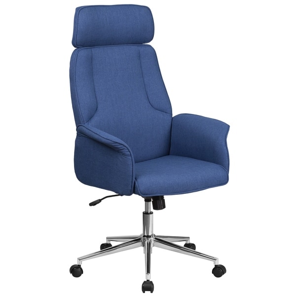 High Back Swivel Office Chair with Chrome Base & Upholstered Arms
