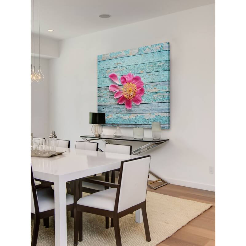 Marmont Hill - 'Peony On Aqua' by Sylvia Cook Painting Print on Wrapped Canvas - Multi-Color