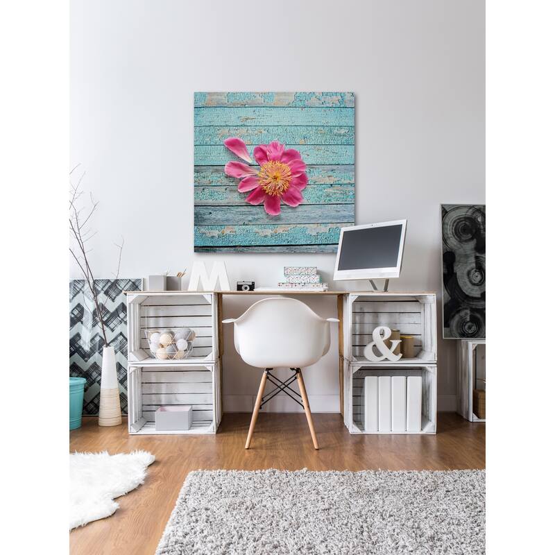 Marmont Hill - 'Peony On Aqua' by Sylvia Cook Painting Print on Wrapped Canvas - Multi-Color