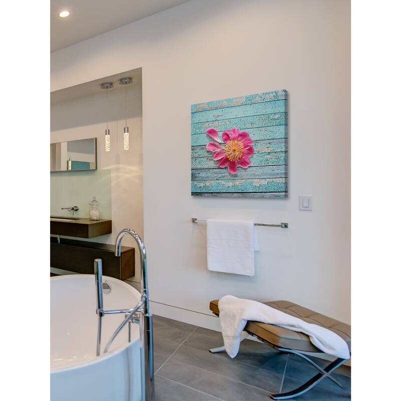 Marmont Hill - 'Peony On Aqua' by Sylvia Cook Painting Print on Wrapped Canvas - Multi-Color