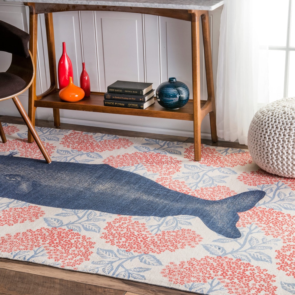 nuLOOM Handmade by Thomas Paul Cotton Printed Whale Area Rug - Bed