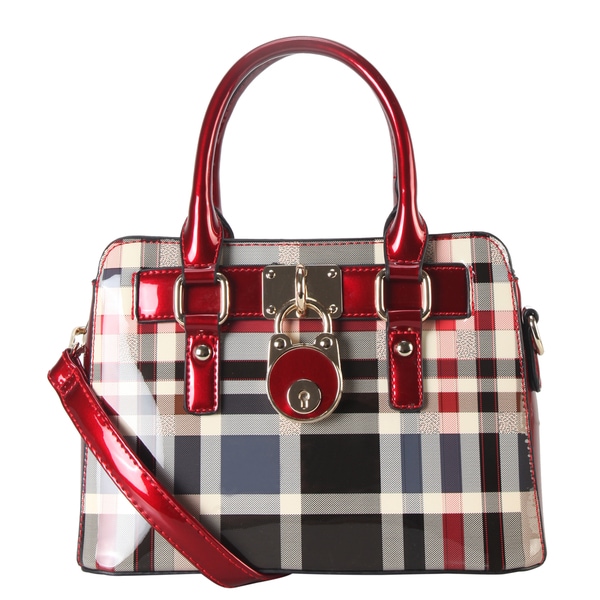 Shop Rimen & Co. Beige/Black/Red Patent Faux Leather Front Lock Mini ...