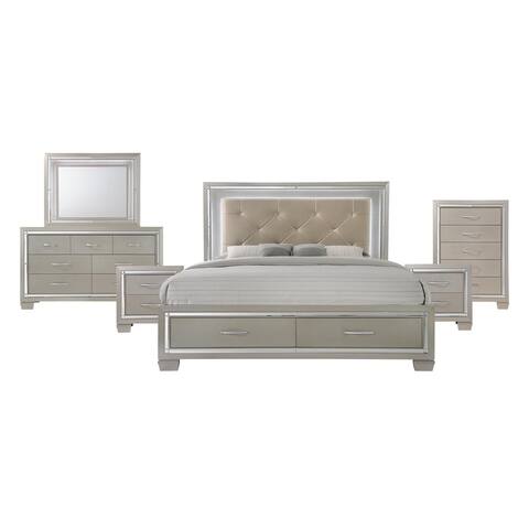 Silver Orchid Odette Glamour Queen Platform Storage 6-piece Bedroom Set