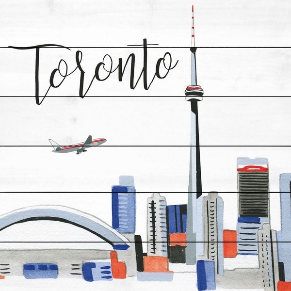 Marmont Hill - Handmade Toronto Skyline Painting Print on White Wood
