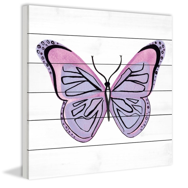 Marmont Hill - Handmade Lavender Butterfly Painting Print on White Wood