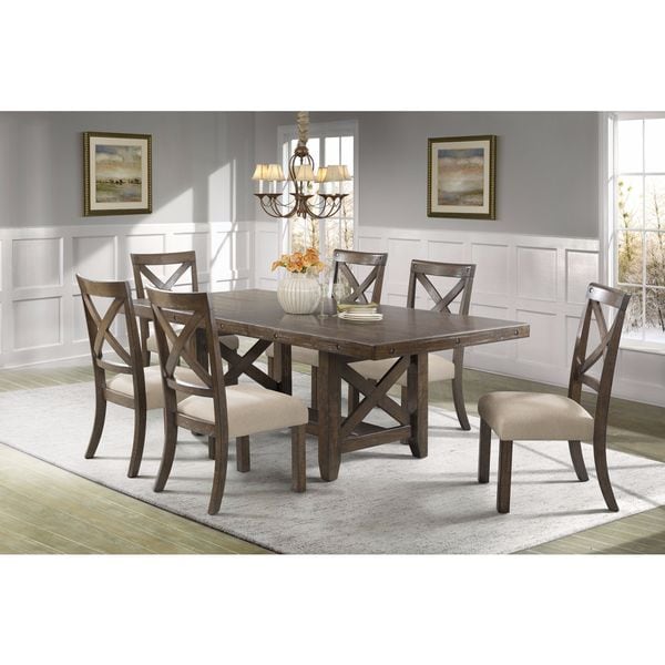 Picket House Furnishings Francis 7PC Dining Set-Table & 6 X-Back Wooden Dining Chairs