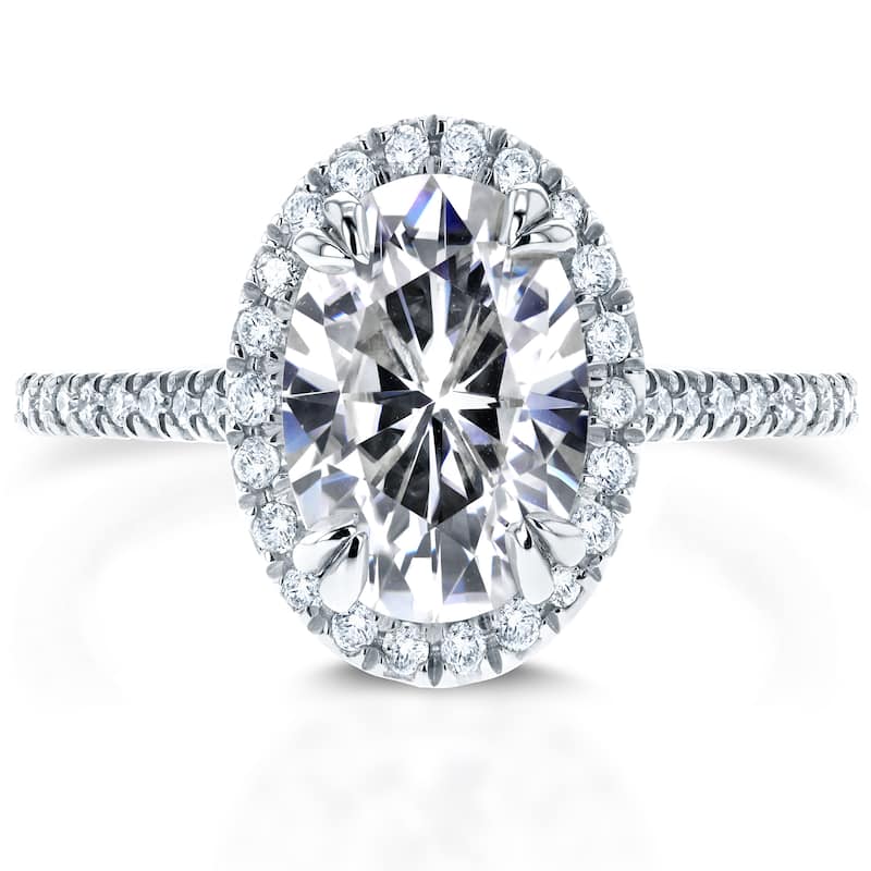 Annello by Kobelli 14k White Gold 1 4/5ct TGW Oval Moissanite and Diamond Halo Ring