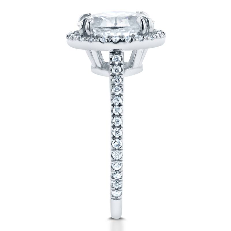 Annello by Kobelli 14k White Gold 1 4/5ct TGW Oval Moissanite and Diamond Halo Ring