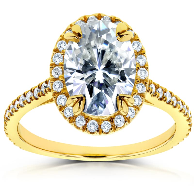 Annello by Kobelli 14k Yellow Gold 1 4/5ct TGW Oval Moissanite Diamond Halo Ring - 4