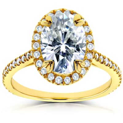 Annello by Kobelli 14k Yellow Gold 1 4/5ct TGW Oval Moissanite Diamond Halo Ring