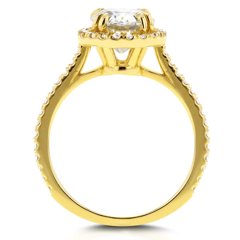 Annello by Kobelli 14k Yellow Gold 1 4/5ct TGW Oval Moissanite Diamond Halo Ring