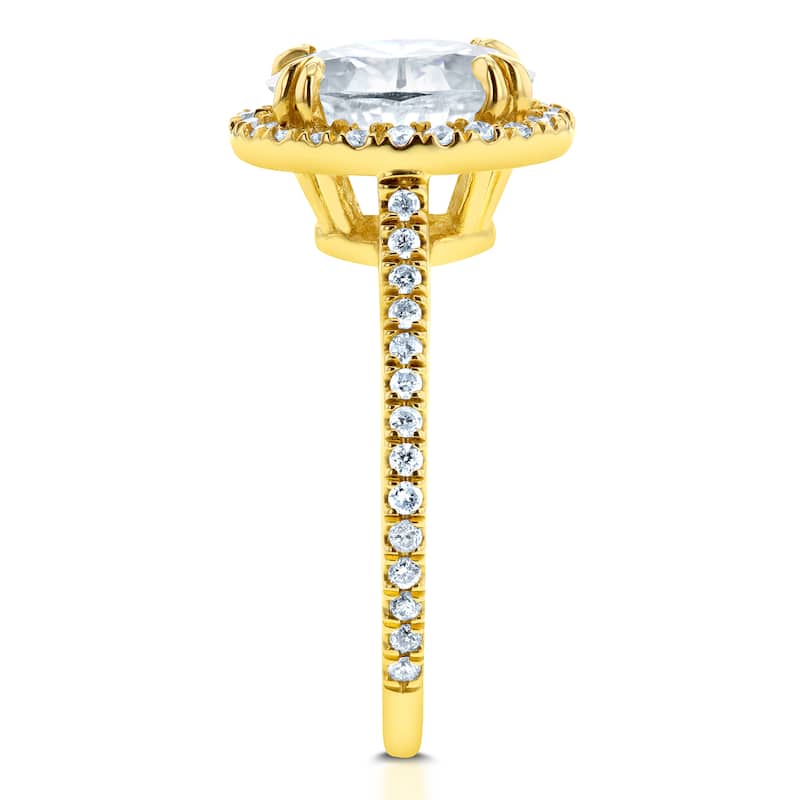 Annello by Kobelli 14k Yellow Gold 1 4/5ct TGW Oval Moissanite Diamond Halo Ring