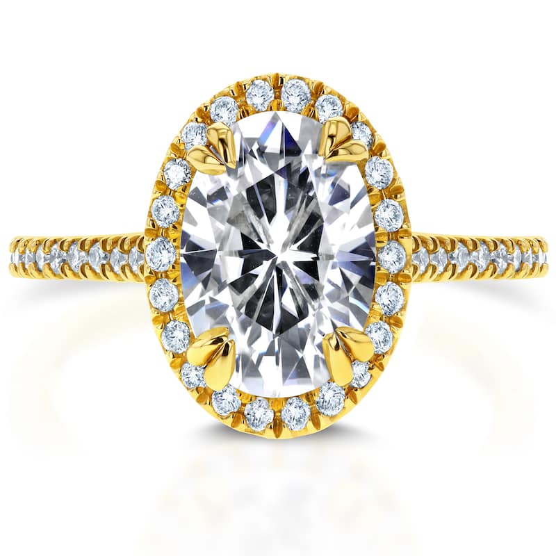 Annello by Kobelli 14k Yellow Gold 1 4/5ct TGW Oval Moissanite Diamond Halo Ring